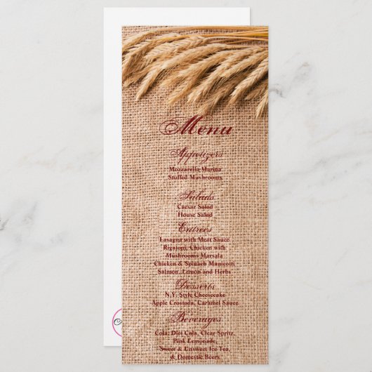 4x9,25 Menükarten Weizen auf Burlap Sack Country R Einladung (Vorne/Hinten)