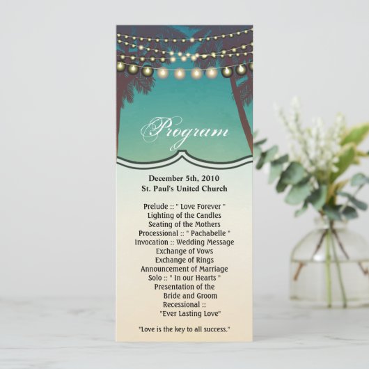 4x9,25 Programm Karten Strand Sonnenuntergang Palm (Stehend Vorderseite)