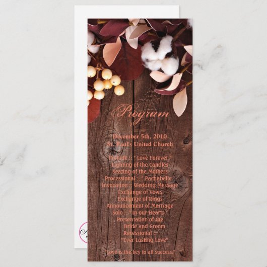 4x9.25 Programmkarten Baumwollzweig auf der Dunkel Einladung (Vorne/Hinten)