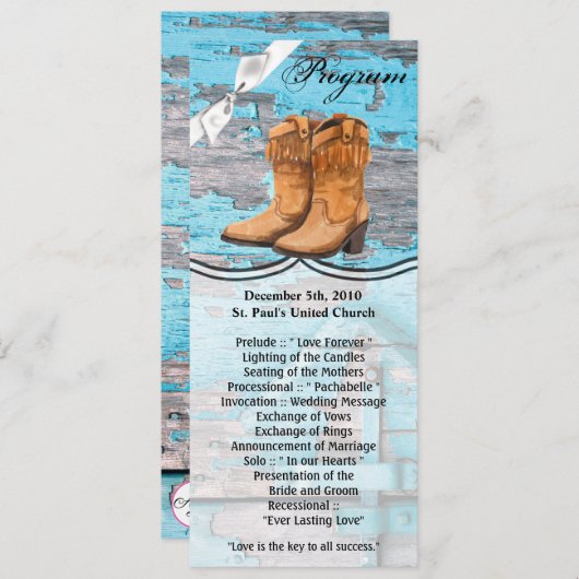 4x9.25 Programmkarten Blue Wood Barn Door Boots Einladung (Vorne/Hinten)