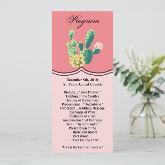 4x9.25 Programmkarten Bohemische Kaktus Succulents Einladung (Stehend Vorderseite)