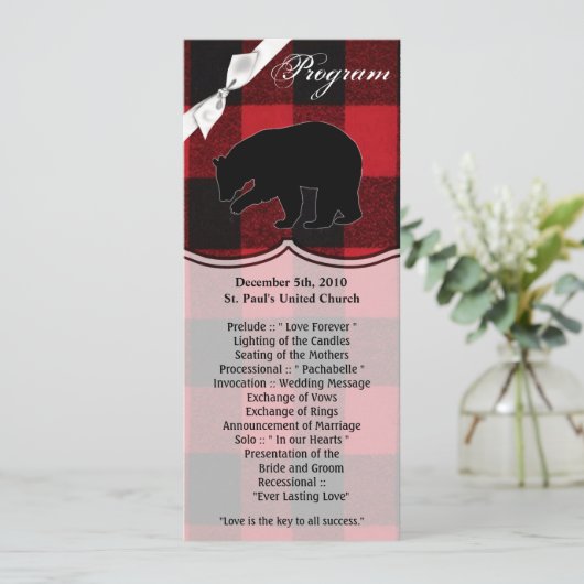 4x9.25 Programmkarten Rotes Buffalo Karierter Bäre Einladung (Stehend Vorderseite)