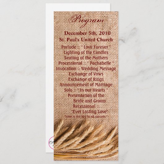 4x9,25 Programmkarten Weiße auf Burlap Sack Countr Einladung (Vorne/Hinten)