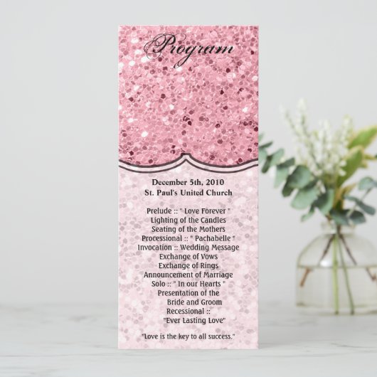 4x9,25 Rose-Programmkarten Gold-Glitzer Einladung (Stehend Vorderseite)