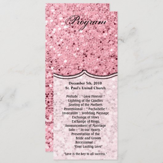 4x9,25 Rose-Programmkarten Gold-Glitzer Einladung (Vorne/Hinten)