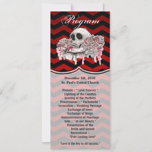 4x9.25 Rose Skull-Karten Gothisch Zickzack rot Einladung (Vorderseite)