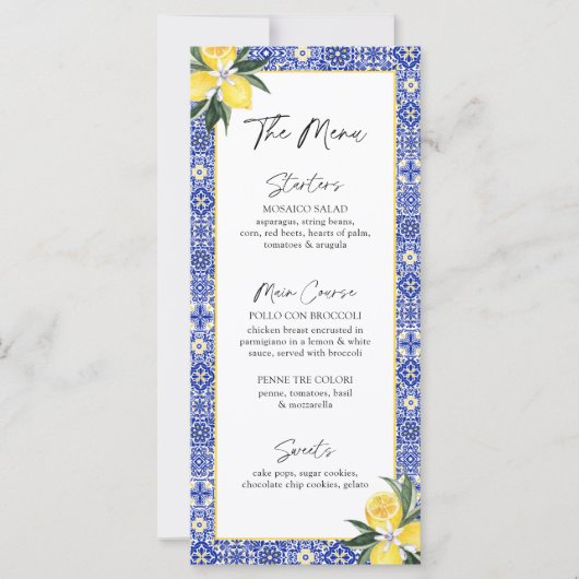 4x9" Amalfi Italienisches Brautparty "Blue Tile" (Vorderseite)