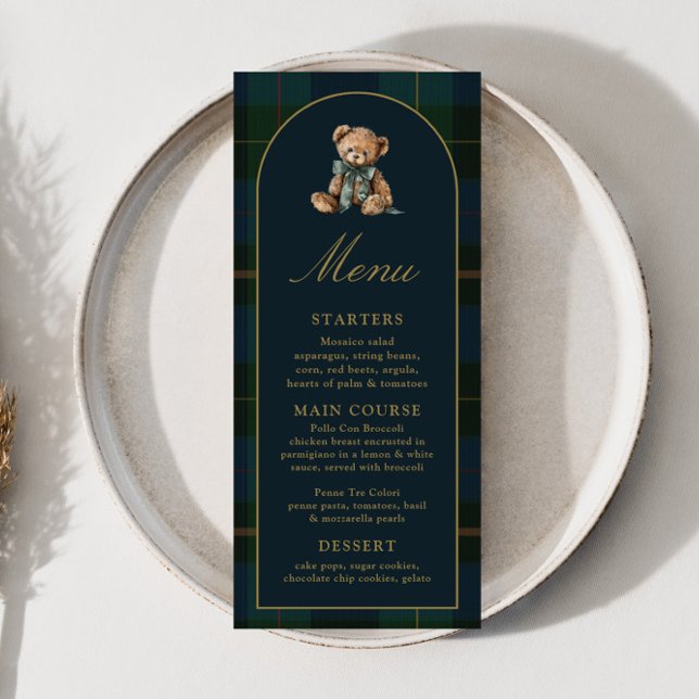 4x9" Classic Teddy Bear Plaid Baby Shower Menu (Von Creator hochgeladen)