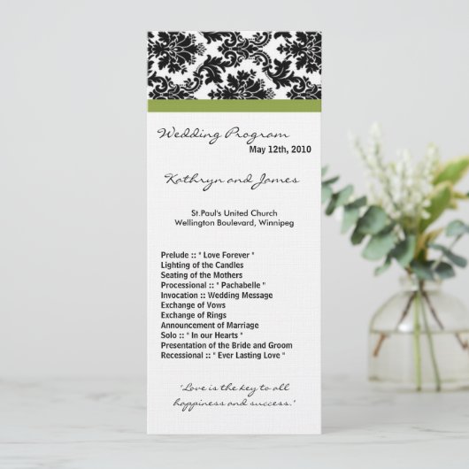 4x9 Hochzeitsprogramm - Schwarze Damaskus und Grün Programm (Stehend Vorderseite)