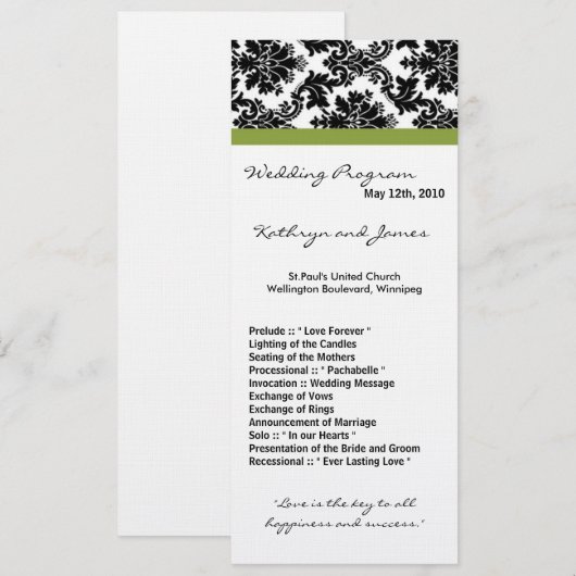 4x9 Hochzeitsprogramm - Schwarze Damaskus und Grün Programm (Vorne/Hinten)