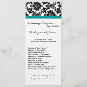 4x9 Hochzeitsprogramm - Schwarzer Damast Aquamarin Programm