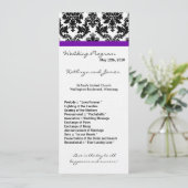 4x9 Hochzeitsprogramm - Schwarzer Damast und Lila Programm (Stehend Vorderseite)