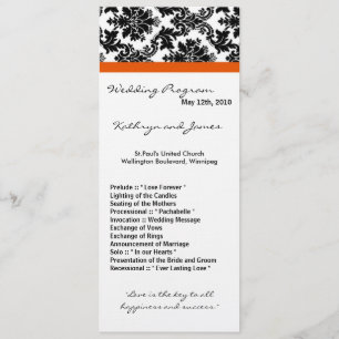 4x9 Hochzeitsprogramm - Schwarzer Damast und Orang Programm