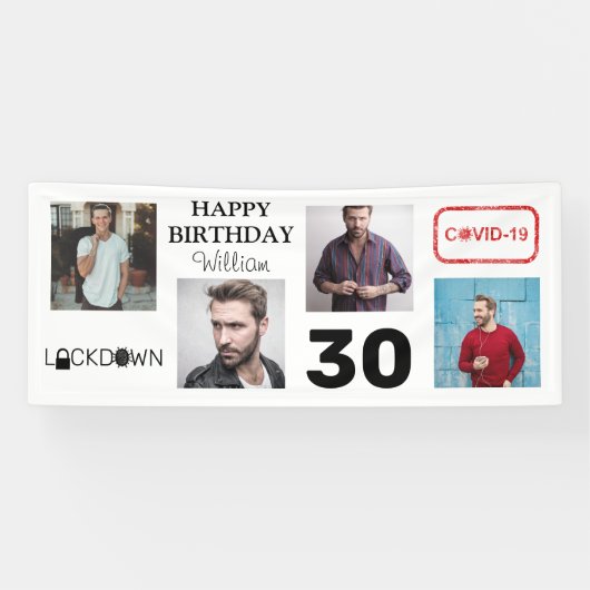4x Foto Collage Lockdown Happy Birthday Banner (Horizontal)