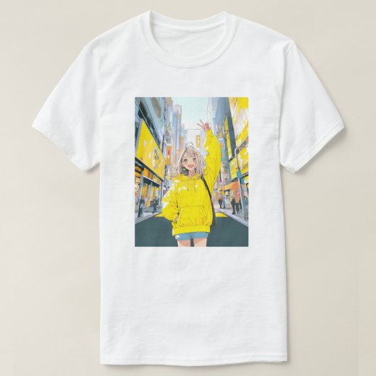 5万人達成に笑顔が溢れるJk Tシャツ|寿司娘 GenerativeAI T-Shirt (Design vorne)