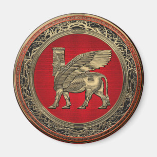 [500] Assyrian Winged Bull - Gold Lamassu Magnet