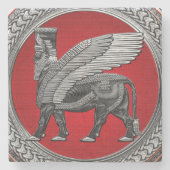 [500] Assyrian Winged Bull: Silver & Black Lamassu Steinuntersetzer (Vorderseite)
