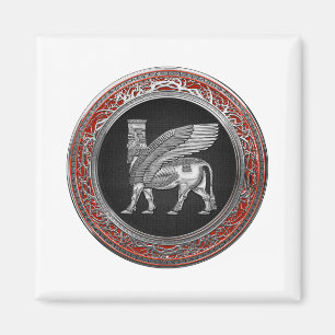 [500] Assyrian Winged Bull - Silver Lamassu Magnet