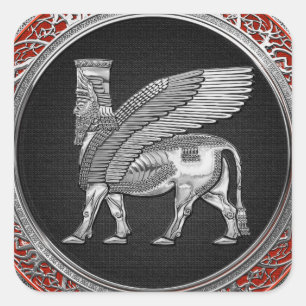 [500] Assyrian Winged Bull - Silver Lamassu Quadratischer Aufkleber