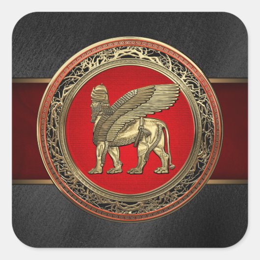 [500] Assyrian Winged Lion - Gold Lamassu Quadratischer Aufkleber (Vorderseite)
