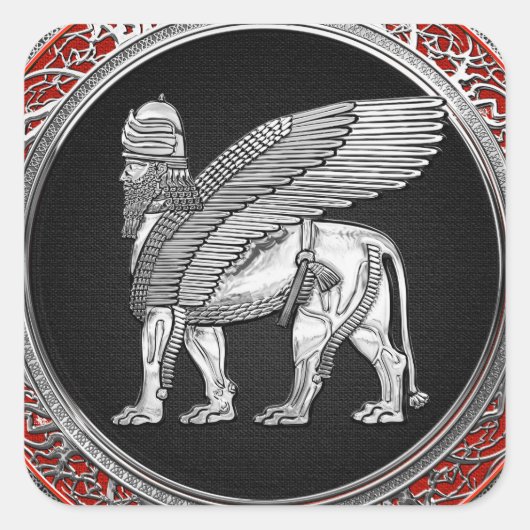 [500] Assyrian Winged Lion - Silver Lamassu Quadratischer Aufkleber (Vorderseite)