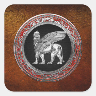 [500] Assyrian Winged Lion - Silver Lamassu Quadratischer Aufkleber