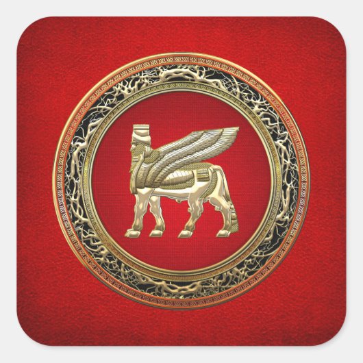 [500] Babylonischer Winged Bull Lamassu [3D] Quadratischer Aufkleber (Vorderseite)