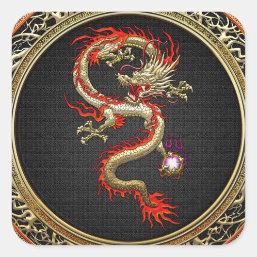 [500] Goldener chinesischer Drache Fucanglong Quadratischer Aufkleber (Vorderseite)