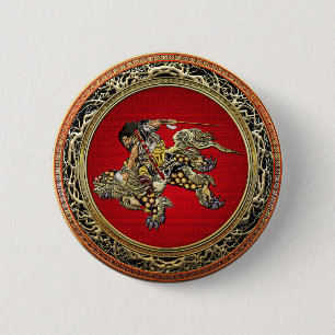 [500] Hokusai - Shoki Riding Shishi Lion Button