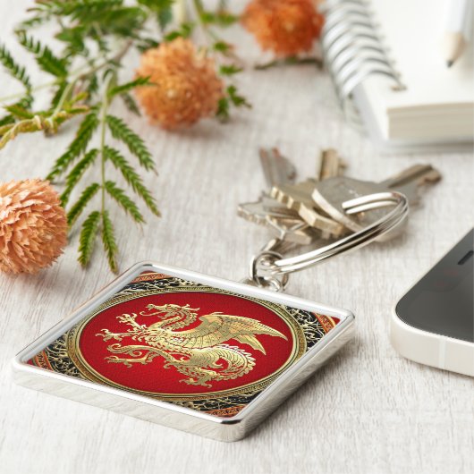 [500] Isländischer Drache, Landvættir [Gold] Schlüsselanhänger (Seite)