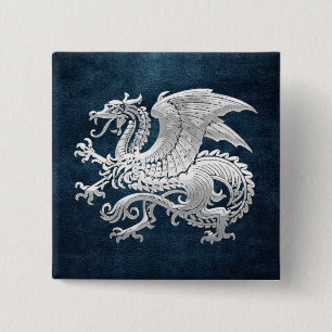 [500] Isländischer Drache, Landvættir [Silber] Button