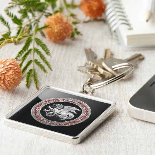 [500] Isländischer Drache, Landvættir [Silber] Schlüsselanhänger (Seite)