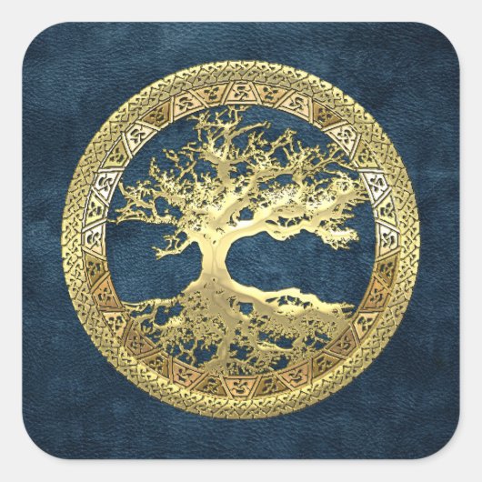 [500] Keltischer Baum des Lebens [Gold] Quadratischer Aufkleber (Vorderseite)
