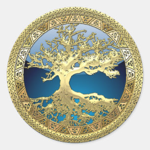[500] Keltischer Baum des Lebens [Gold] Runder Aufkleber