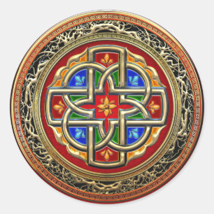 [500] Keltisches Kreuz [Gold+Email] Runder Aufkleber
