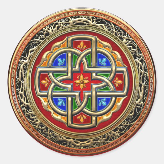 [500] Keltisches Kreuz [Gold+Email] Runder Aufkleber (Vorderseite)