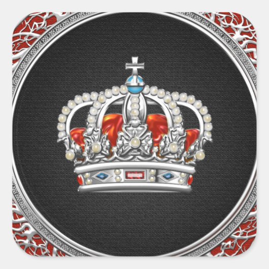 [500] Prince-Princess King-Queen Crown [Silver] Quadratischer Aufkleber (Vorderseite)