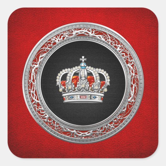 [500] Prince-Princess King-Queen Crown [Silver] Quadratischer Aufkleber (Vorderseite)