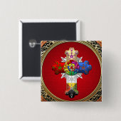 [500] Rosy Cross (Rose Croix) auf Red & Gold Button (Vorne & Hinten)