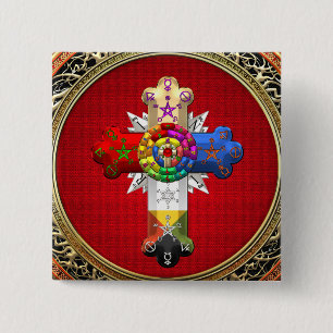 [500] Rosy Cross (Rose Croix) auf Red & Gold Button