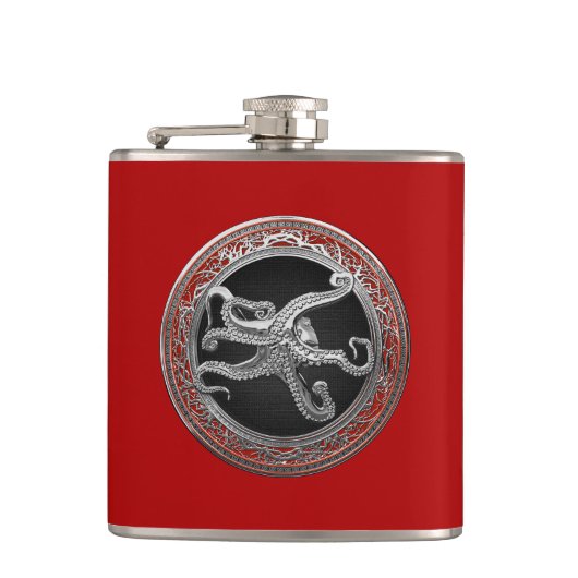 [500] Sacred Silver Octopus in Defensive Posture Flachmann (Vorderseite)