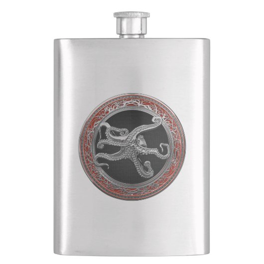 [500] Sacred Silver Octopus in Defensive Posture Flachmann (Vorderseite)