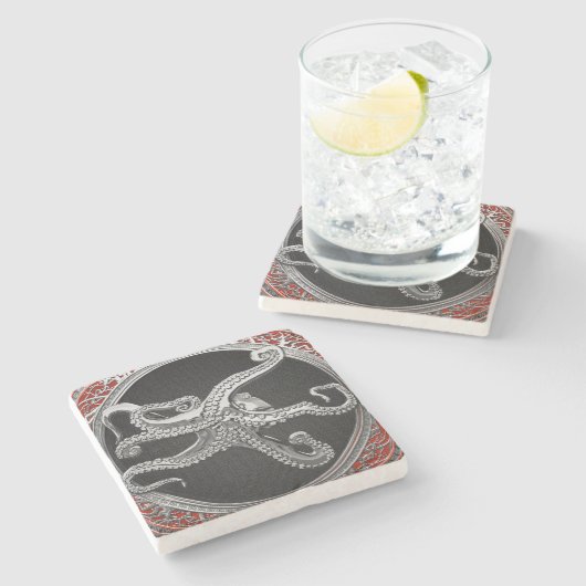 [500] Sacred Silver Octopus in Defensive Posture Steinuntersetzer (Seitenansicht)