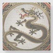 [500] Schwarzer und Gold Heiliger Ostdrache Steinuntersetzer (Vorderseite)