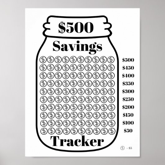 500 $ Sparquote Tracker Mason Jar Haushaltsziffer Poster (Vorne)
