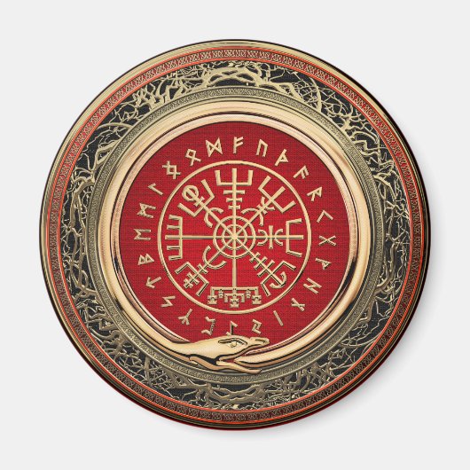 [500] Vegvisir - Viking Gold Magic Runic Compass Magnet (Vorne)