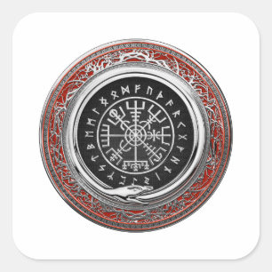 [500] Vegvisir - Viking Silver Magic Runic Compass Quadratischer Aufkleber