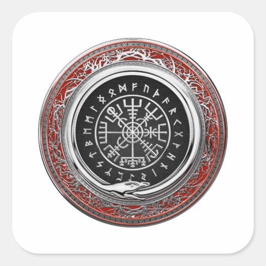 [500] Vegvisir - Viking Silver Magic Runic Compass Quadratischer Aufkleber (Vorderseite)