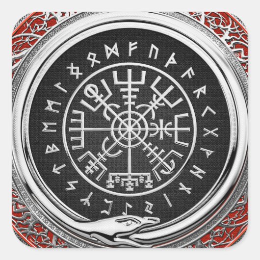 [500] Vegvisir - Viking Silver Magic Runic Compass Quadratischer Aufkleber (Vorderseite)
