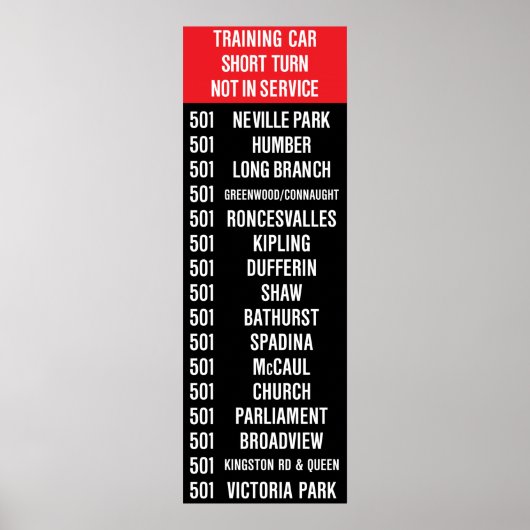 501 Queen Streetcar Rollsign Poster (Vorne)